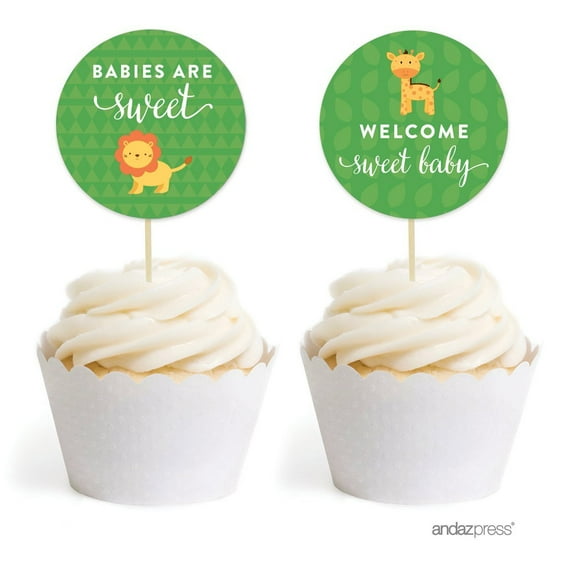 Koyal Wholesale Jungle Safari Baby Shower Cupcake Toppers DIY Kit, 20-Pack