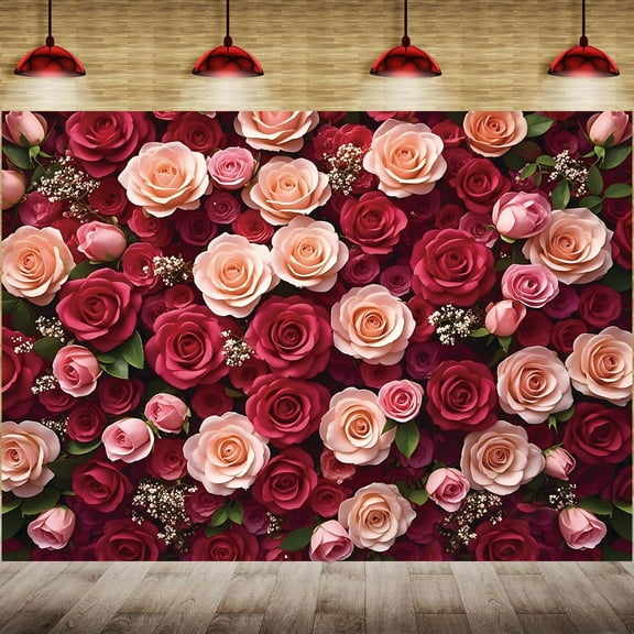 Pink Red Rose Wall Backdrop Flower Wall Photography Background Bridal Shower Wedding Baby Shower Girls Princess Birthday Party Cake Table Banner Decorations