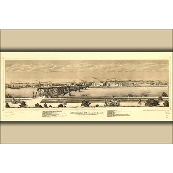 24"x36" Gallery Poster, panorama map of moline illinois 1873