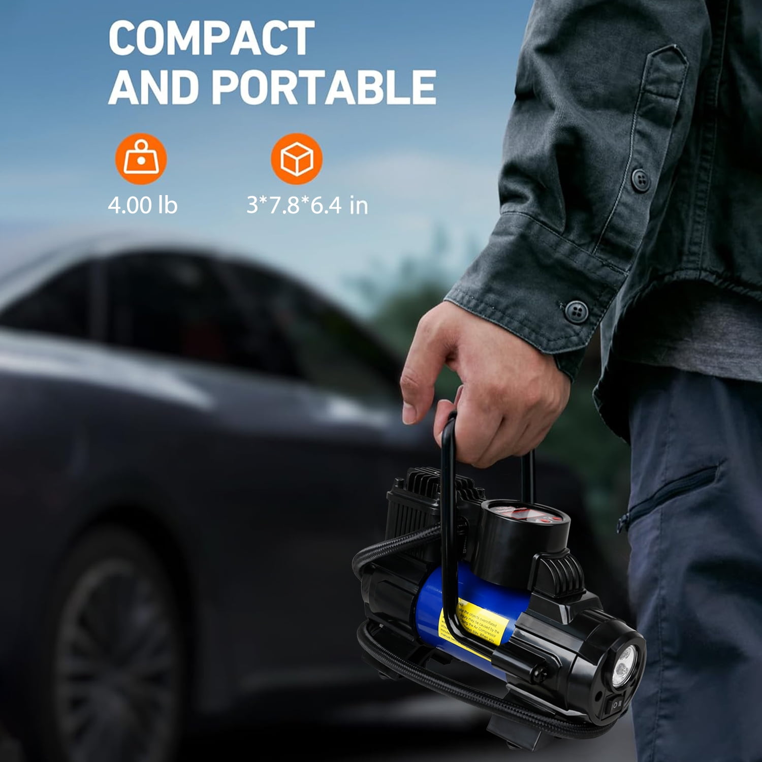 5 Heavy Duty Portable 12V 1 Car Tire Inflator Pump Air Compressor 120W 150 PSI, Blue