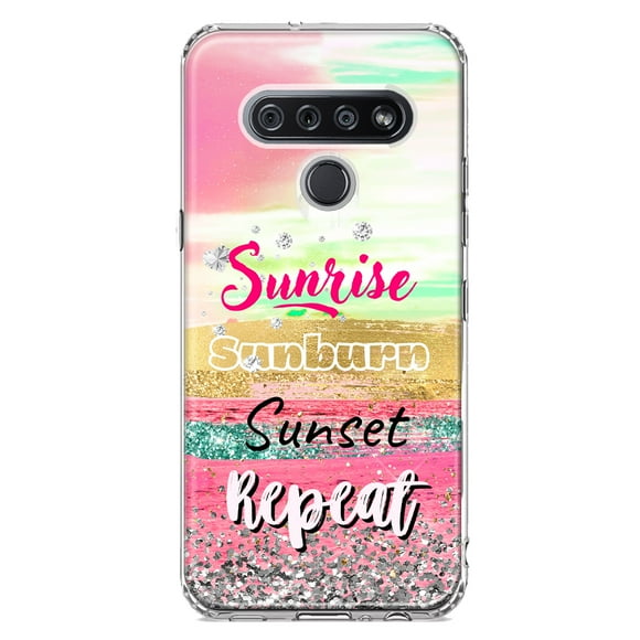 MUNDAZE LG K51 Shockproof Clear Hybrid Protective Phone Case Summer Brush Strokes Sunrise Sunburn Sunset Repeat Cover