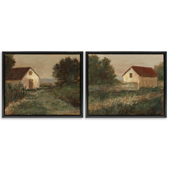 Stupell Industries Traditional Country Farmland Landscape & Nature Painting Black Floater Framed Canvas Art Print Wall Art, 21 x 17, Set of 2