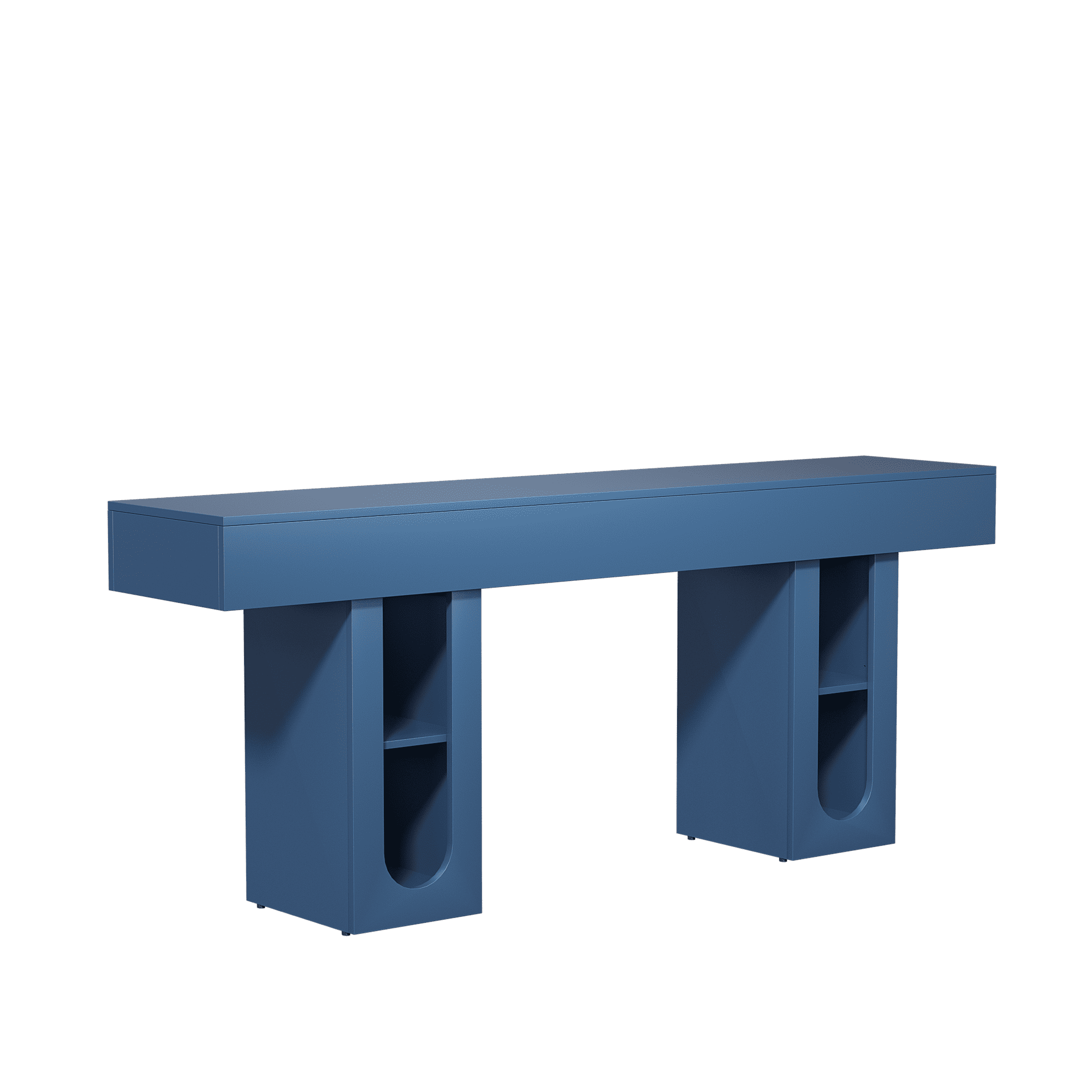 Mintazer 71" Modern U-Shaped Console Table with Charge Station, Entryway Table with Storage Shelves, Sofa Table for Entryway Hallway Living Room, Blue