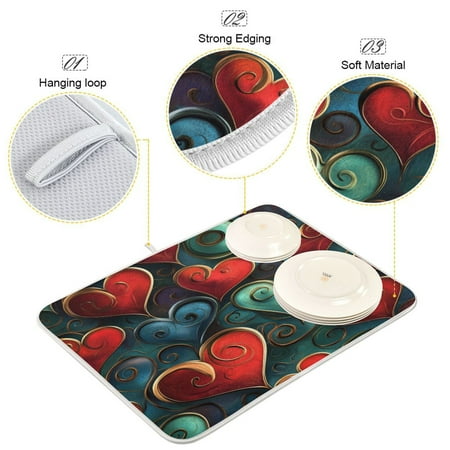 

BZSMCE Dish Drying Mat Ethereal Affection Pattern Design Drying Mats
