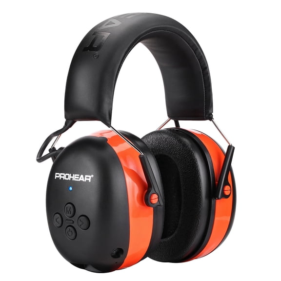 PROHEAR 037 Bluetooth 6.0 Hearing Protection Headphones with Rechargeable 1100mAh Battery, 25dB NRR Safety Noise Reduction Ear Muffs with 40H Playtime for Mowing, Workshops, Snowblowing - Orange