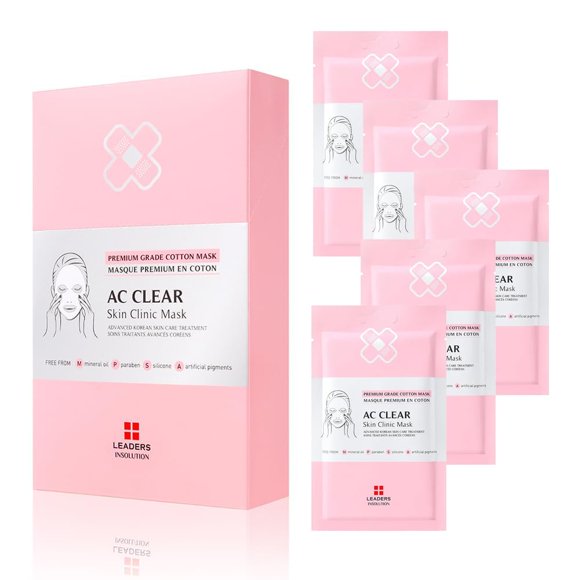 Mascarilla clínica para piel clara Leaders Insolution AC | Secreción de caracol y aceite de árbol de té para el control del aceite del enrojecimiento del acné | Sábana Bemliese Algodón | Equilibra y