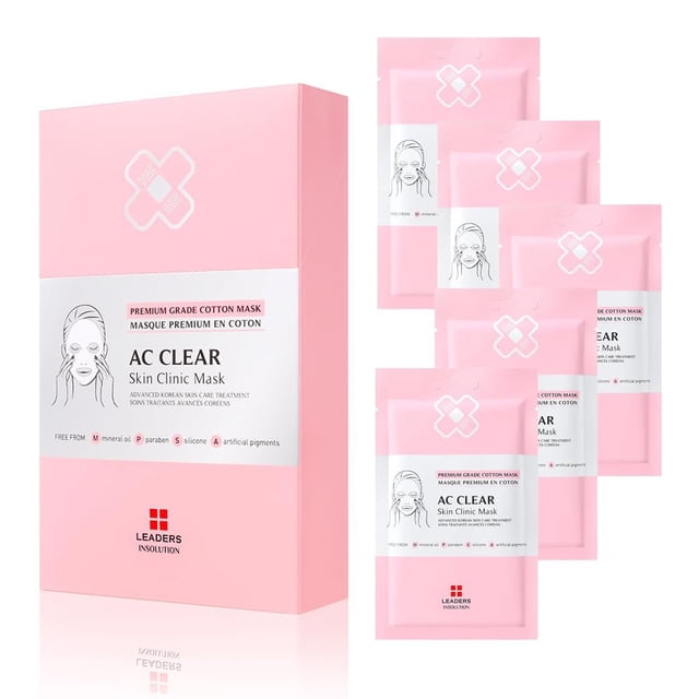 Mascarilla clínica para piel clara Leaders Insolution AC | Secreción de caracol y aceite de árbol de té para el control del aceite del enrojecimiento del acné | Sábana Bemliese Algodón | Equilibra y