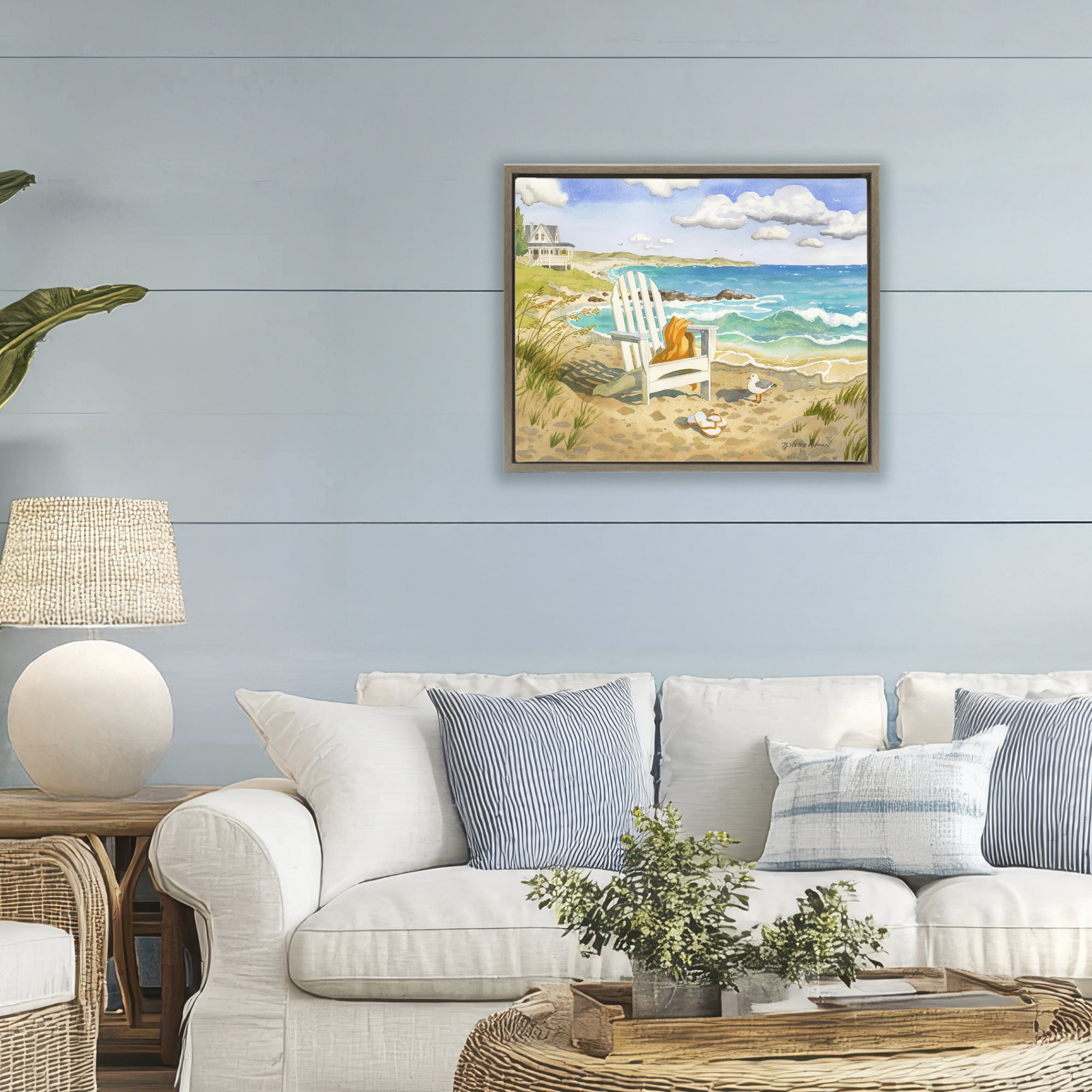 Stupell Industries Waiting For You by Beach Brown Framed Floater Canvas Wall Art, design by Robin Altman