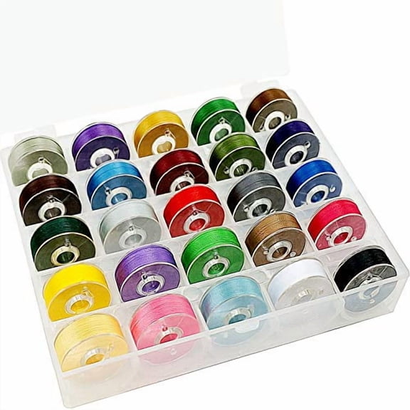 New 25pcs Type L (SA155) Size Assorted Colors Prewound Bobbin Thread Plastic Side for Commercial & Home Embroidery and Sewing Machines - 60 Weight