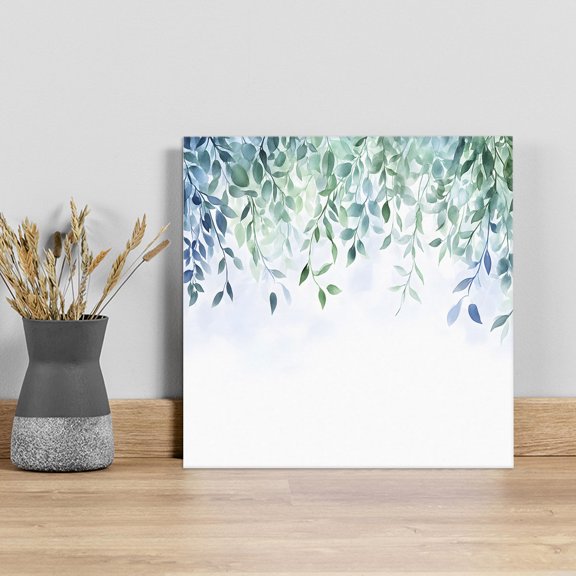 Watercolor Leaves Wall Art Painting on Canvas, Spring Botanical Eucalyptus Leaves Canvas Art Home Prints Wall Art Framed Modern Artwork for Living Room Bedroom Wall Decor 8x8in