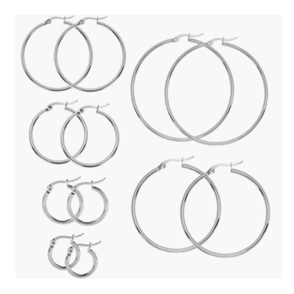 6 Pairs Silver Hoop Earrings, Large Silver Metal Hoop Earrings Set Big Hypoallergenic Lightweight Huggie Hoop Earrings with Different Size for Women Girls Men (15/20/30/40/50/60mm)