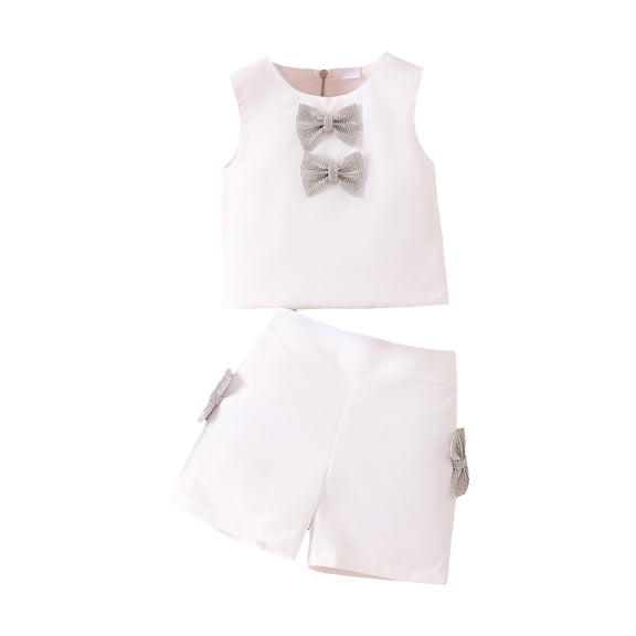 TOWED22 Baby Girl Clothes 2 Piece Summer Set Flutter Sleeve Strawberry Embroidered Top with Shorts 6M-6Y(White,12-18 M)