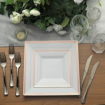 Balsa Circle 10 Pieces 10" White Rose Gold Trim Plastic Square Plates Disposable Tableware