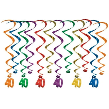 Beistle Pack of 12 Multi Assorted Colors “40” Birthday Whirls - 32”