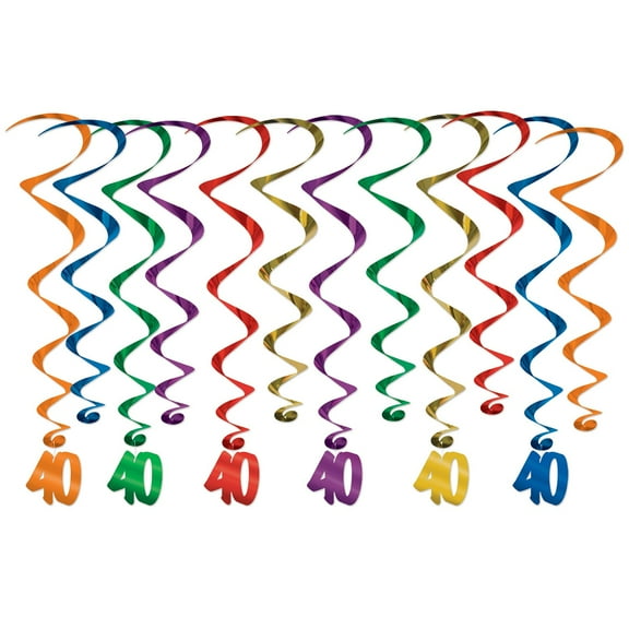 Beistle Pack of 12 Multi Assorted Colors “40” Birthday Whirls - 32”
