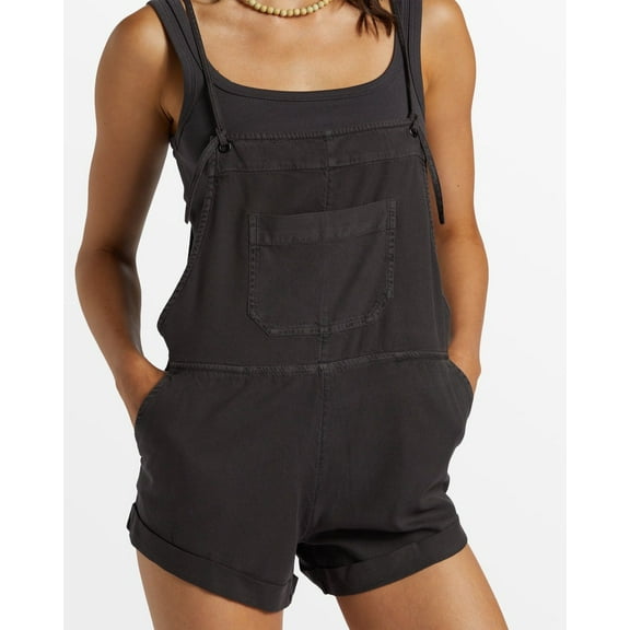 Billabong Womens Wild Pursuit Overalls Romper Shorts Off Black