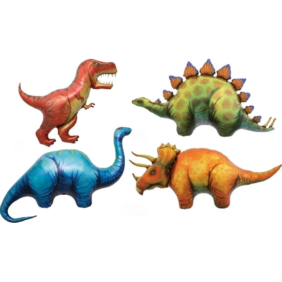 4 Dinosaur Foil Mylar Balloons Party Decorations Triceratops Stegosaurus T-Rex