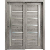 Sliding Closet Bypass Doors 48 x 84 inches | Quadro 4088 Nebraska Grey with Frosted Glass | Sturdy Rails Moldings Trims Hardware Set | Wood Solid Bedroom Wardrobe Doors