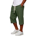 thumbnail image 4 of Men's Pants Elastic Waist Drawstring 3/4 Length Solid Textured Knit Loose Soft Breathable Summer Bottoms for Gym Workout Weekend Outings and Active Days Dark Green 2XL, 4 of 9