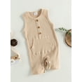 thumbnail image 4 of Wassery Baby Boy Girls Cotton Clothes Baby Romper Outfits 3 6 9 12 18 24 Months Infant Casual Solid Rib Sleeveless Romper Jumpsuit Boho Unisex Baby Clothes, 4 of 9