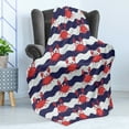 thumbnail image 4 of Crabs Soft Flannel Fleece Throw Blanket, Nautical Maritime Theme Crabs on Striped Background Illustration Print, Cozy Plush for Indoor and Outdoor Use, 60" x 80", Red and Navy Blue, by Ambesonne, 4 of 5