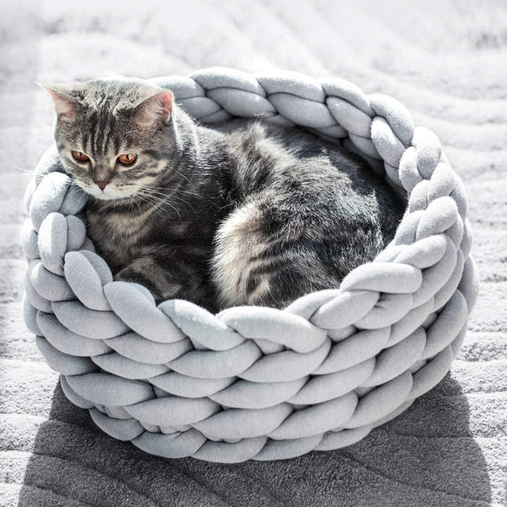 Panier Pour Chat En Corde Tressée | Lit Douillet En Coton Tressé Pour Animaux - Nid Douillet Anti-Rayures Et Matelas Respirant Pour Chaton, Lapin Et Petits Animaux Domestiques