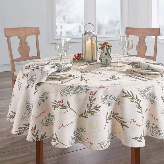 Holiday Tree Trimmings Fabric Tablecloth, Christmas Tablecloth, 60"X84", Oval