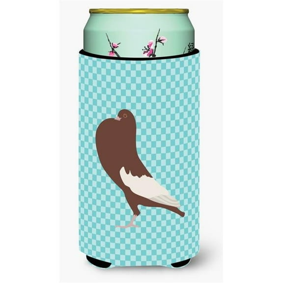 English Pouter Pigeon Blue Check Tall Boy Beverage Insulator Hugger