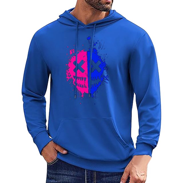 toraway Sweatshirts for Men Trendy Graphic Men Fashion Casual Part Print Hooded Pullover Long Sleeve Drawstring Hooded Sweater Tops S