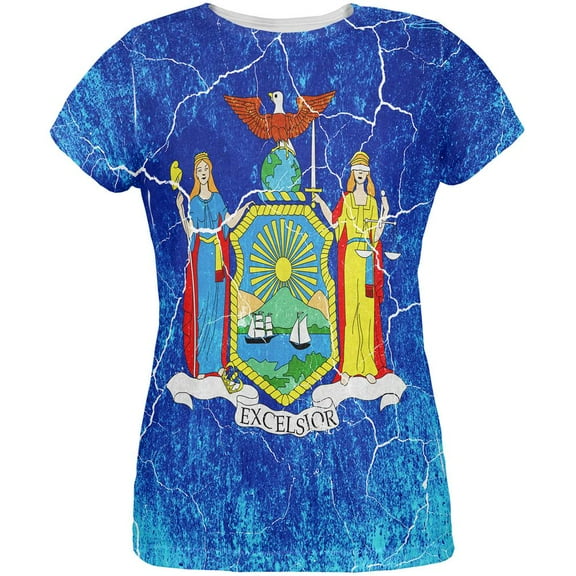 New York Vintage Distressed State Flag All Over Womens T Shirt Multi 2XL