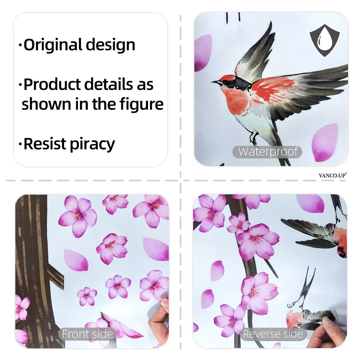 Cherry Blossom Tree Wall Stickers Decals Peel and Stick Removable Wall Stickers for Kids Nursery Bedroom Living Room décor Floral Bird Furniture Art Baby Birch