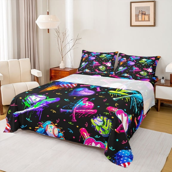 Castle Fairy Baseball Gamer Twin Sheet Sets for Female Men,Abstract Splash Bedding