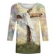 thumbnail image 2 of 3/4 Manga Tops para las Mujeres Pascua Floral Cuello Redondo Suelto Camiseta Moda Casual, 2 of 5