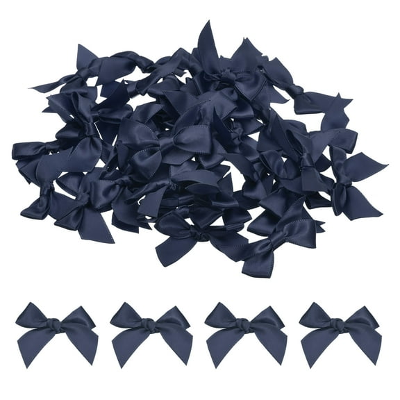 Uxcell 100Pcs Mini Ribbon Bow Mini Fabric Satin Ribbon Flower Bows for Craft DIY Sewing Wedding Birthday Party Navy Blue