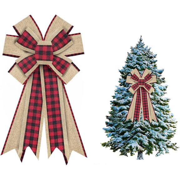 Hsomely Christmas Wreath Bows, Red Black Buffalo Plaid Burlap Bow for Wreaths, Tree Topper, Indoor Outdoor Home Decor Ornament Supplies