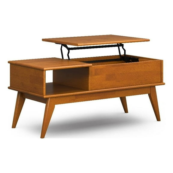 Pemberly Row HARDWOOD 48" WD Rectangle Lift Top Coffee Table in Teak Brown