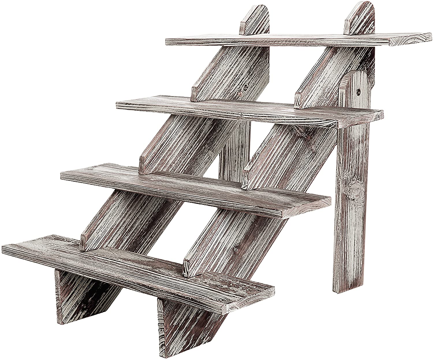 MyGift 4 Tier Rustic Weathered Brown Wood Retail Display Riser Stand