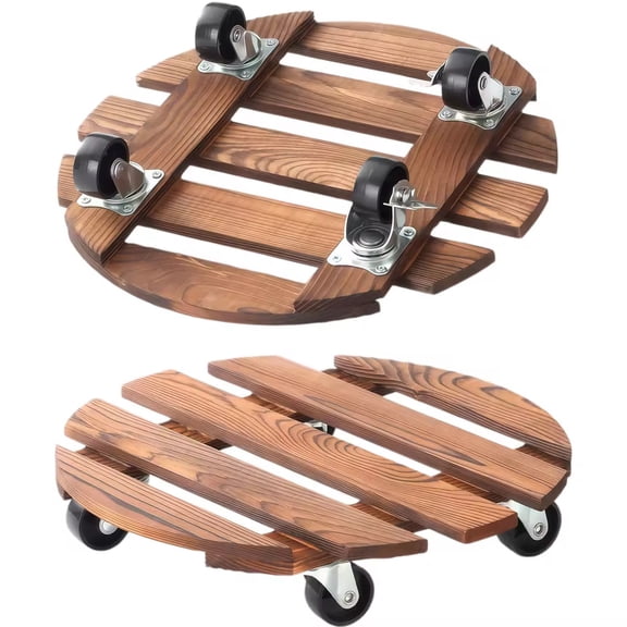 2-Pack 12" Plant Caddy Stand with Wheels, Rolling Plant Stand with 360° Lockable Wheels for Planters
