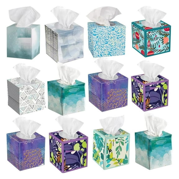 Facial Tissues 3-Ply, 85 Count, 12 Pack Cube Boxes - Soft & Strong Everyday Facial Tissue for Home, Office & Travel White