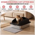 thumbnail image 3 of SHOUFTW 24 Inch Stainless Steel Cat Litter Box with Lid, Extra Large Enclosed Cat Litter Pan, High Wall Anti-Splash Design, Odor Control, Anti-Leakage, Includes Scoop and Mat, Black, 3 of 9
