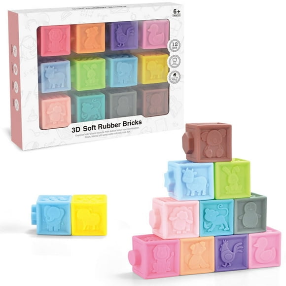 Ensemble de 12 Pcs de Jouets pour Bébés, Blocs pour Tout-Petits Garçons Filles, Jouet de Dentition et à Presser, Cadeau pour Nourrissons de 6 à 12 Mois et Plus, 1 An