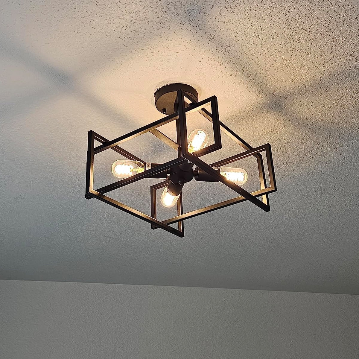 4-Light Semi Flush Mount Ceiling Light Fixtures Industrial Ceiling Lamp Vintage Farmhouse Lighting Chandelier Light for Kitchen Island Hallway Dining Room