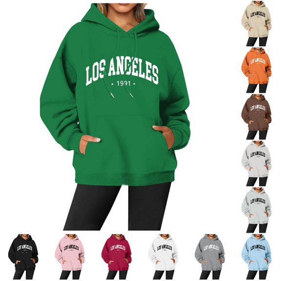 NinXxx Women's Letter Printed Round Neck Pullover Long Sleeve Hoodie Green S