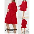 thumbnail image 3 of Spring and Summer Solid Color Deep V Neck Loose Women's, Embroidery Hollow Lace Printing, Sexy Plus Size Dress . 1XL-5XL Red, 3 of 5