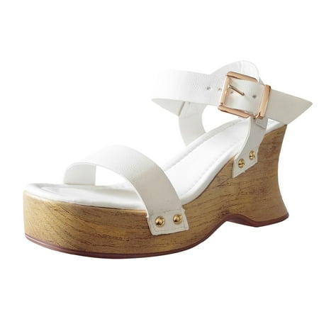 

Womens Platform Wedge Sandals Women Summer Buckle Strap Solid Casual Open Toe Wedges Comfortable Beach Shoes Sandals