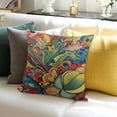 thumbnail image 3 of Green Blue Yellow Pillow Covers, Botanical Cushion Covers, Ethnic Bright-Coloured Decorative Square Pillow Cases, 3 of 5