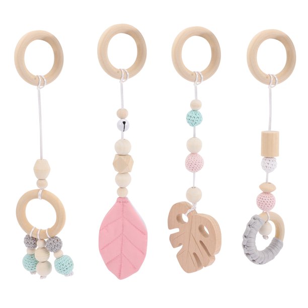 4 juguetes de gimnasio para bebé, de madera, colgantes, para cochecito, decoración infantil.