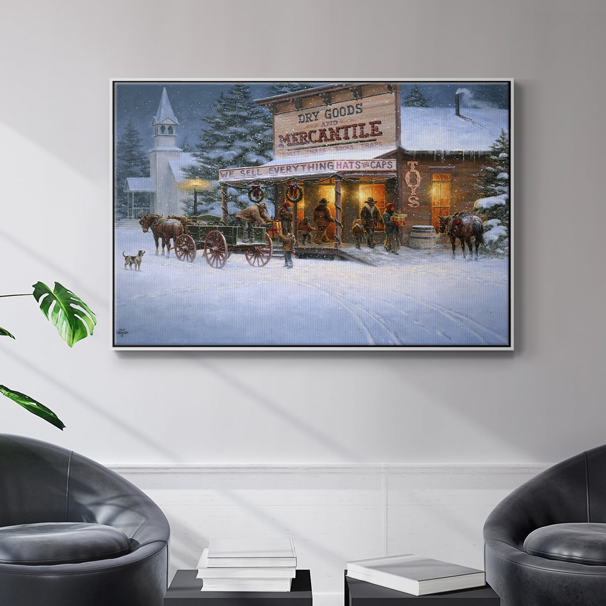 Christmas Wishes - Framed Gallery Wrapped Holiday Canvas - 25 x 37 - White Frame