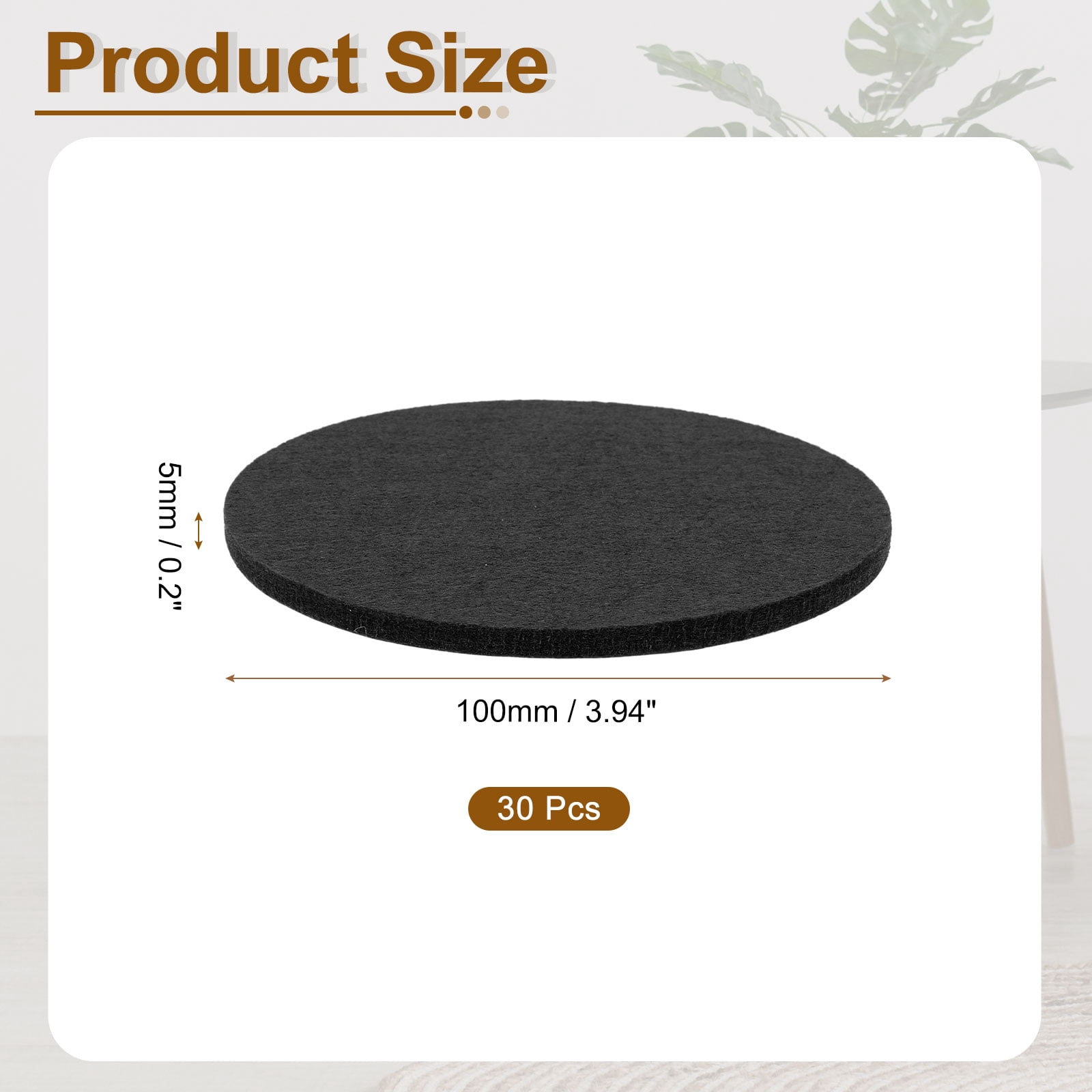 Round Felt Furniture Pads, 30Pack 3.9" Dia x 0.2" Thick Adhesive Backed Felt Non-slip Anti-scratch Felt Pads Chair Leg Protectors for Protecting Hardwood Floor, Black
