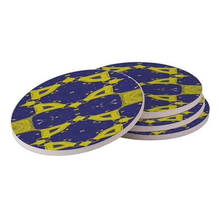 

KuzmarK Nouveau Navy Blue Coasters for Drinks Absorbent Ceramic Stone Round Cork Backing